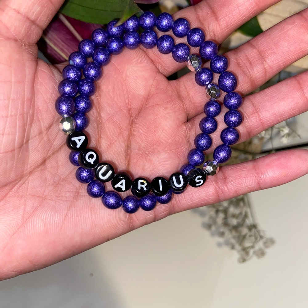 Handmade AQUARIUS Alphabet Beaded Bracelet Set